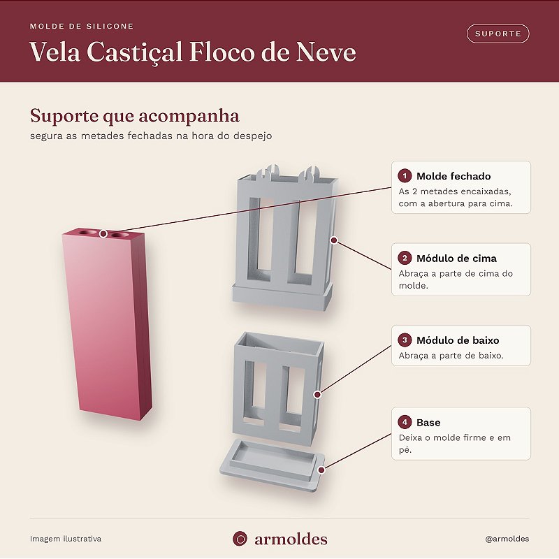 Molde de Silicone Vela Castiçal Floco de Neve
