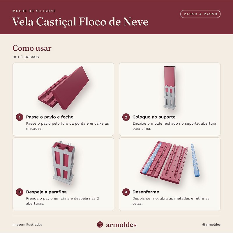 Molde de Silicone Vela Castiçal Floco de Neve