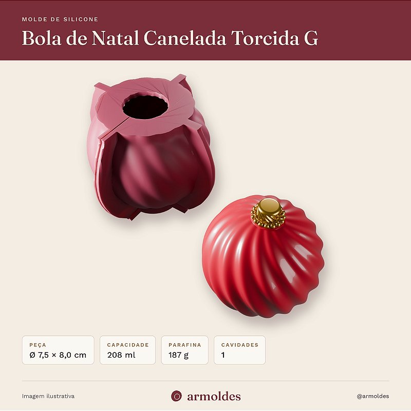 Molde de Silicone Bola de Natal Canelada Torcida G