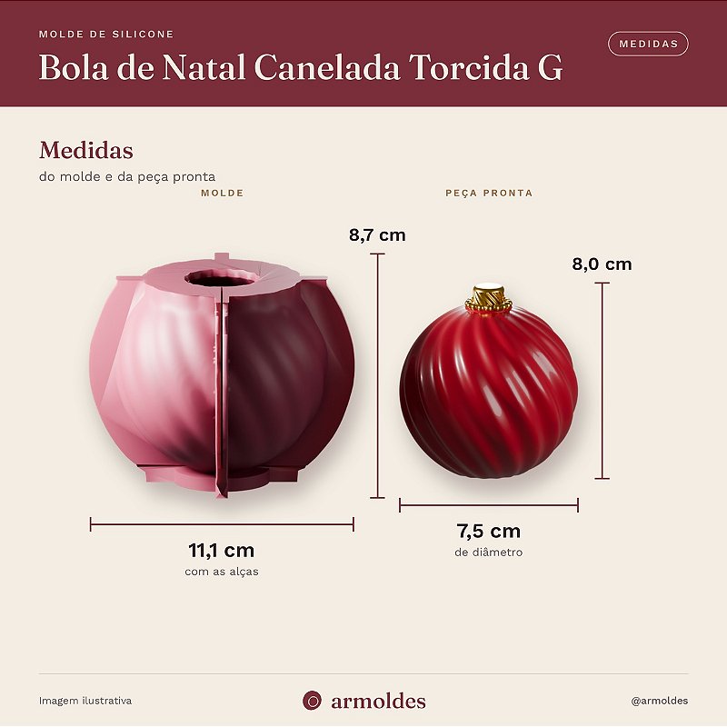Molde de Silicone Bola de Natal Canelada Torcida G