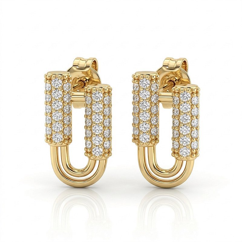 Brinco Duo Glam Semijoia Dourado com Zircônias