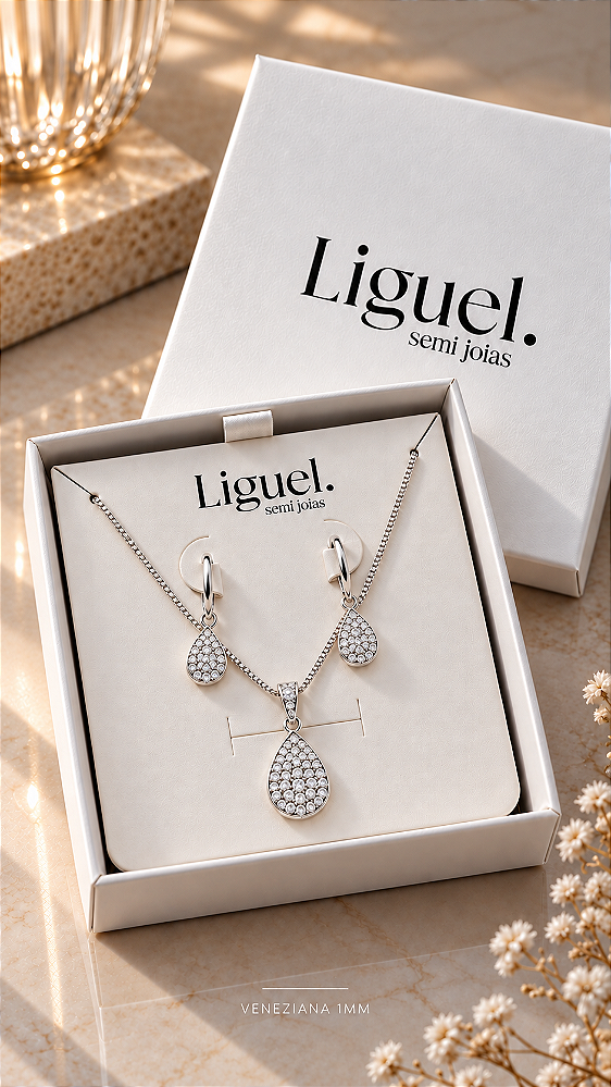 Conjunto Gota Cristal Liguel Semijoias