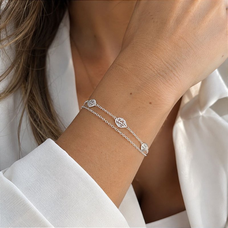 Pulseira Dupla Folhagem Prata Liguel