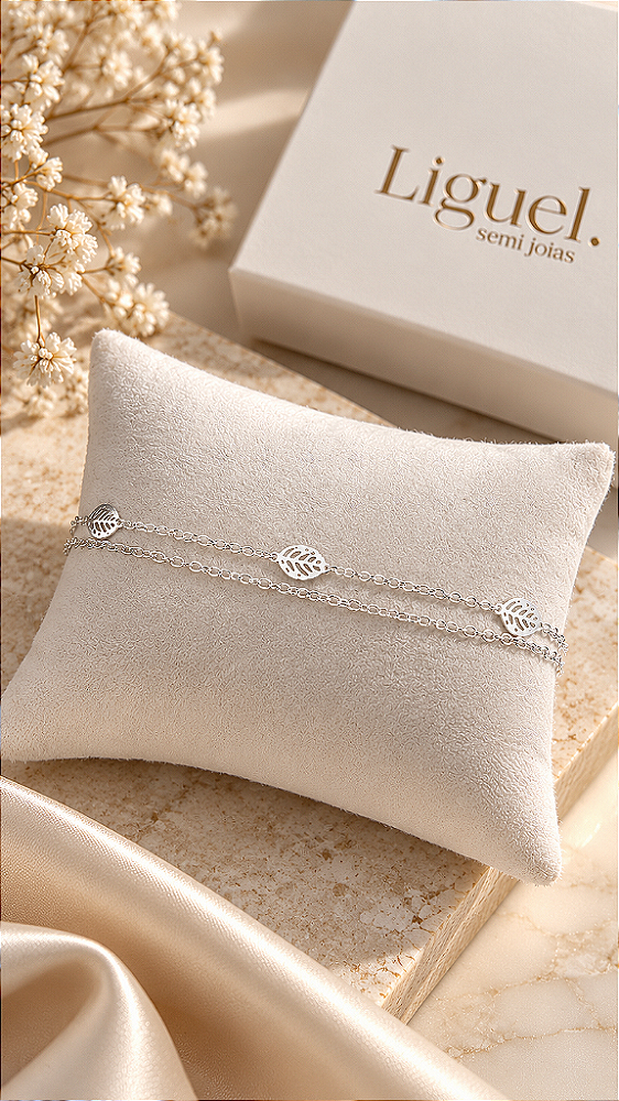 Pulseira Dupla Folhagem Prata Liguel