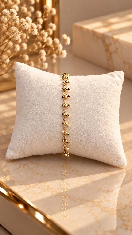 Pulseira Esferas Douradas Feminina