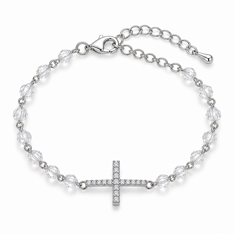 Pulseira Cruz de Luz Prata com Zircônias