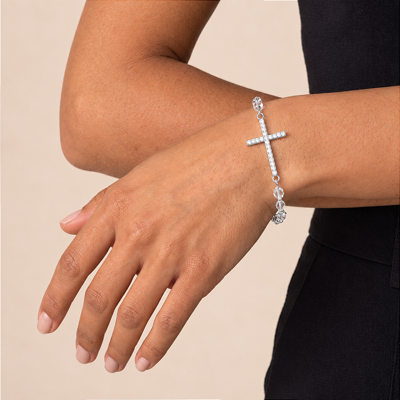Pulseira Cruz de Luz Prata com Zircônias