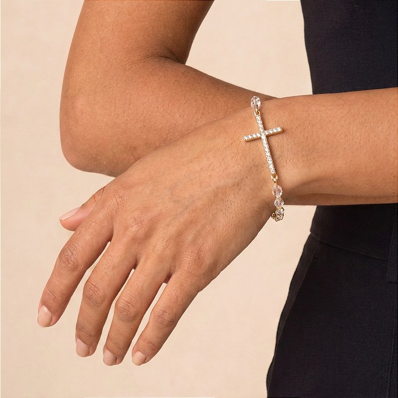 Pulseira Cruz de Luz com cristais delicados