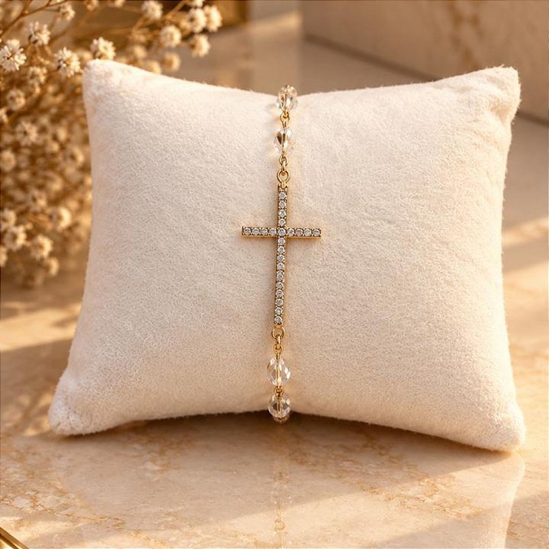 Pulseira Cruz de Luz com cristais delicados