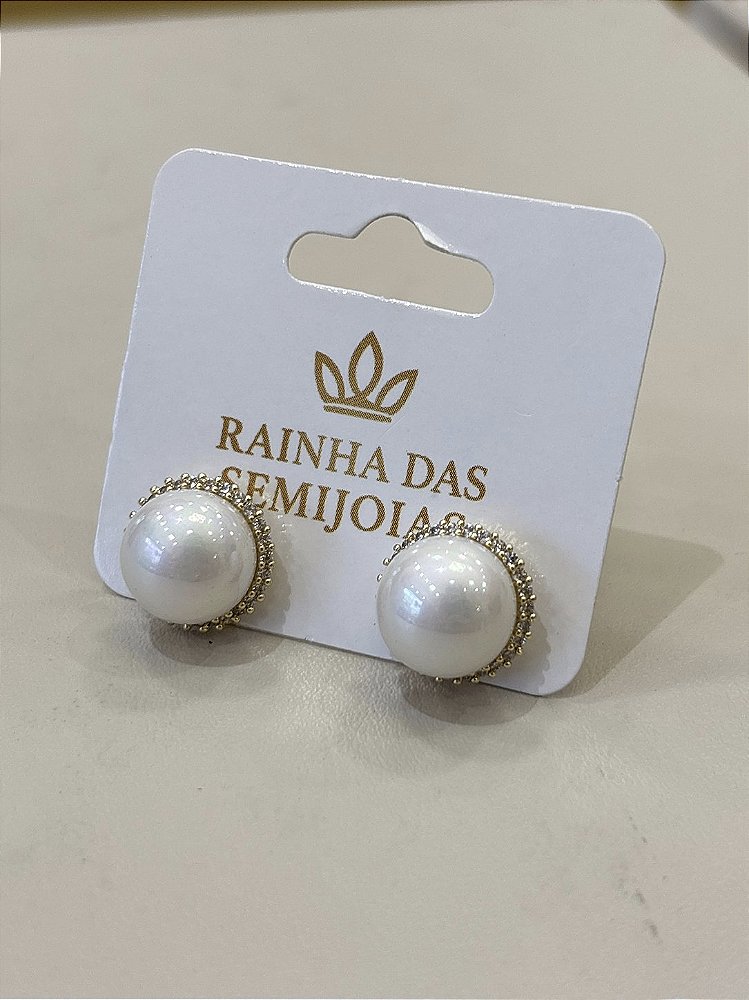 Brinco Pérola Micro Cravejado Banhado no Ouro 18k