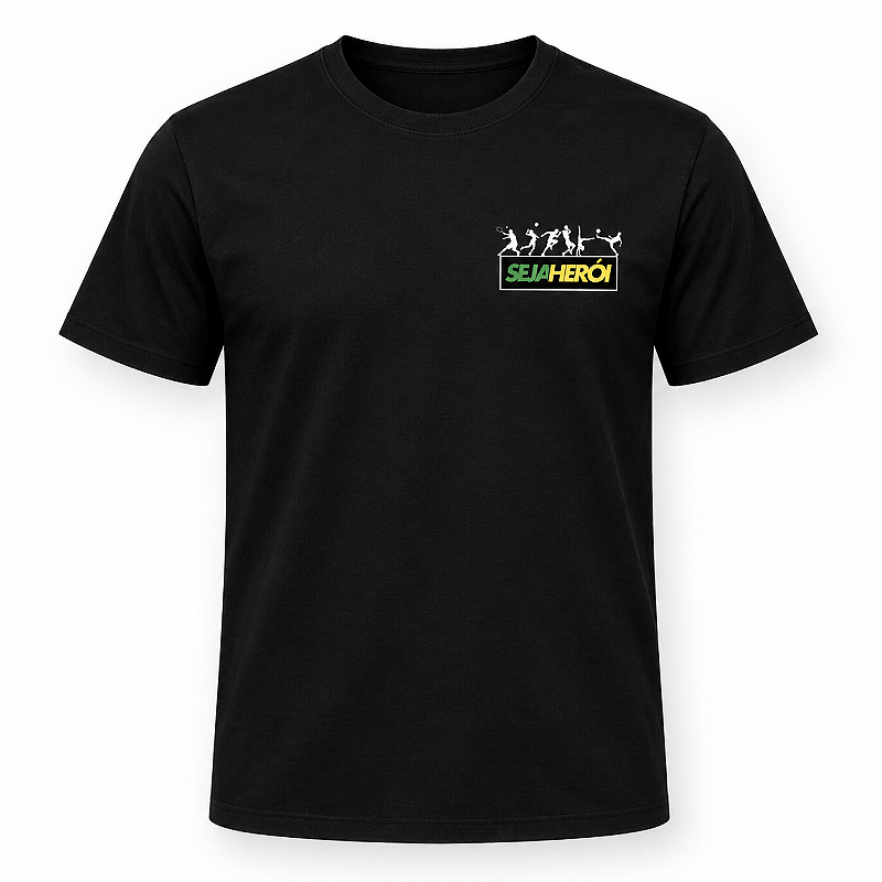 Camiseta Seja Herói® Preta | Apoie um Atleta Olímpico Brasileiro