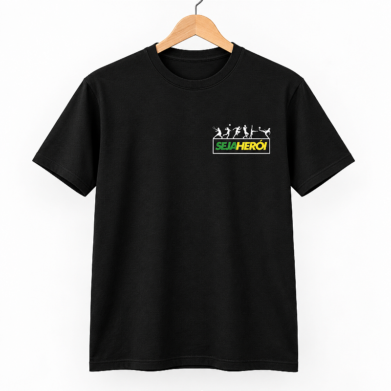 Camiseta Seja Herói® Preta | Apoie um Atleta Olímpico Brasileiro