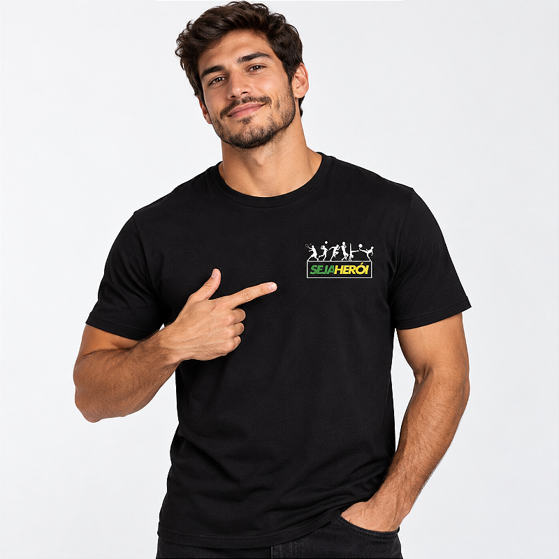 Camiseta Seja Herói® Preta | Apoie um Atleta Olímpico Brasileiro