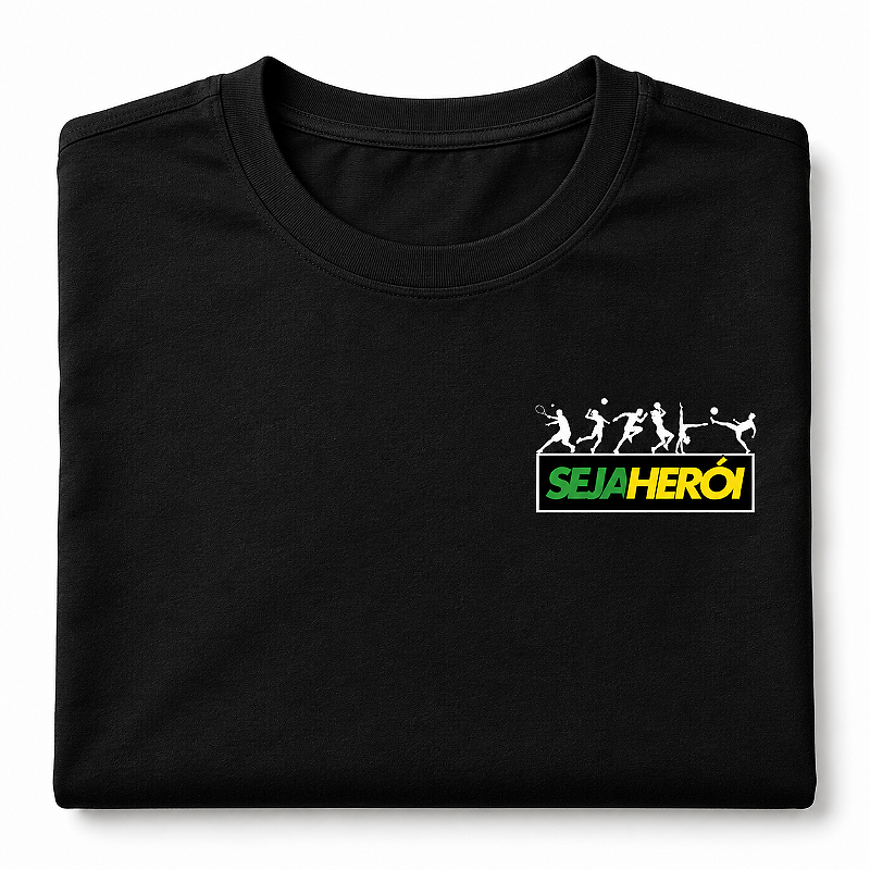 Camiseta Seja Herói® Preta | Apoie um Atleta Olímpico Brasileiro