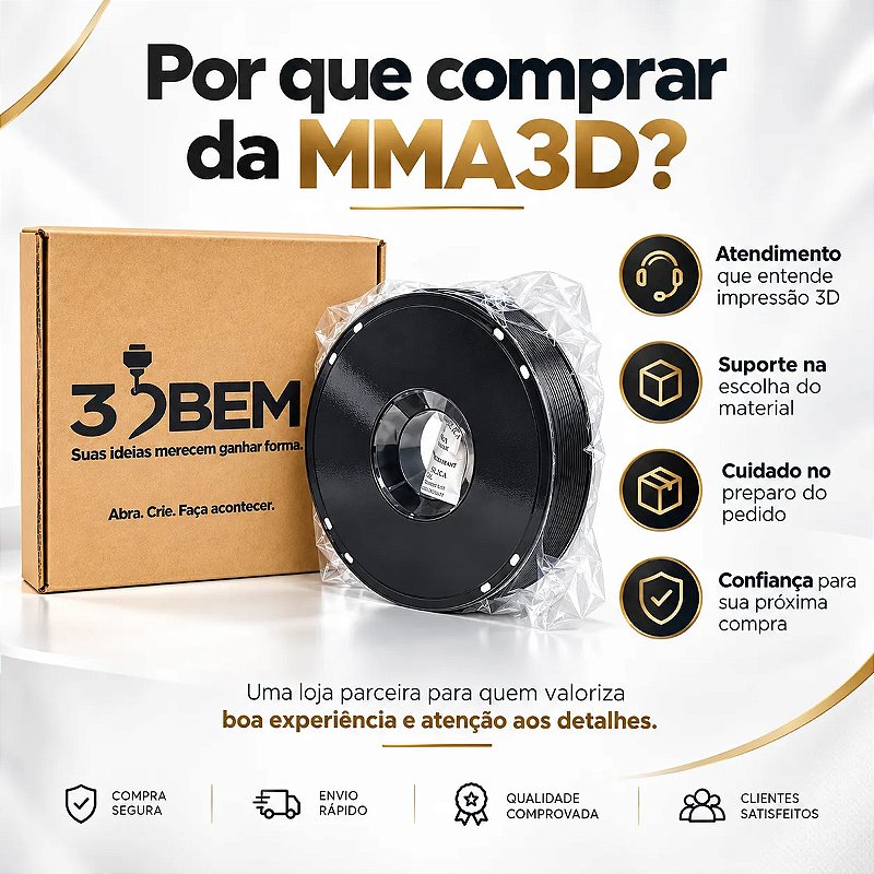 Filamento PETG Preto 3DBem 1kg 1,75mm Levemente Brilhante