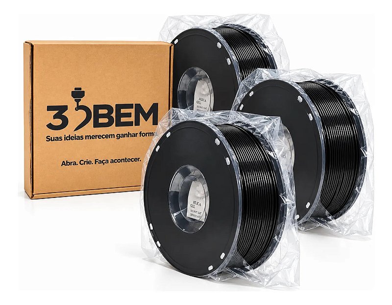 Kit 3 Filamentos PETG Preto 3DBem 1kg 1,75mm (3kg)