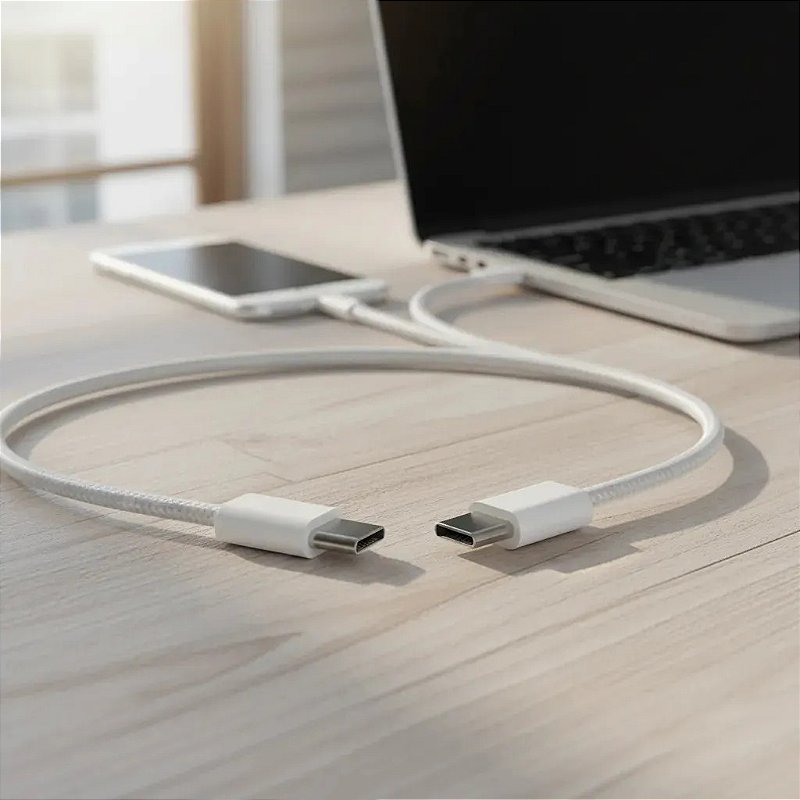 Cabo USB-C para USB-C Hrebos 60W 1m Nylon Trançado Branco
