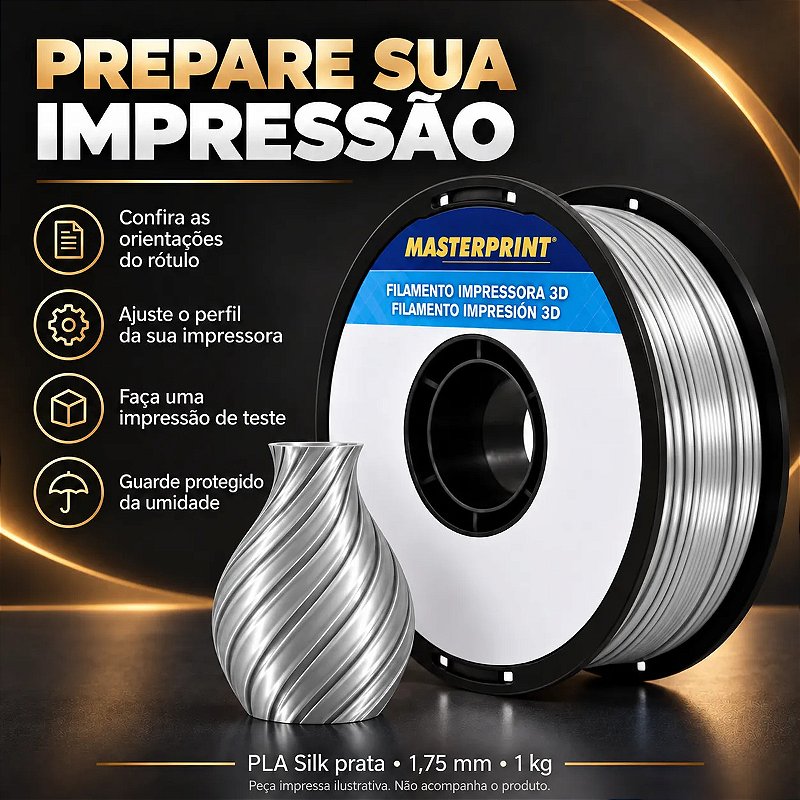 Filamento PLA Silk Prata Masterprint 1kg 1,75mm