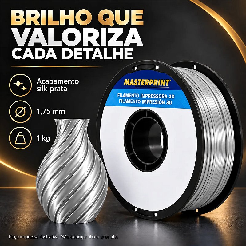 Filamento PLA Silk Prata Masterprint 1kg 1,75mm