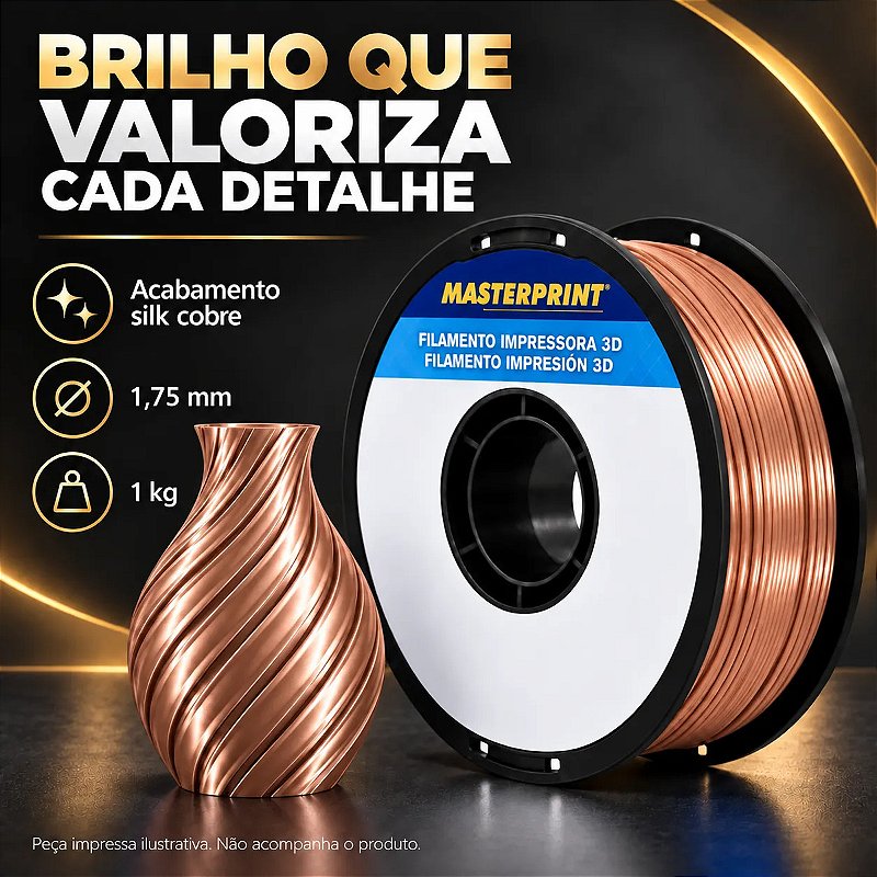 Filamento PLA Silk Cobre Masterprint 1kg 1,75mm