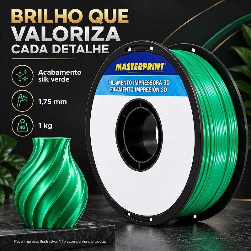 Filamento PLA Silk Verde Masterprint 1kg 1,75mm