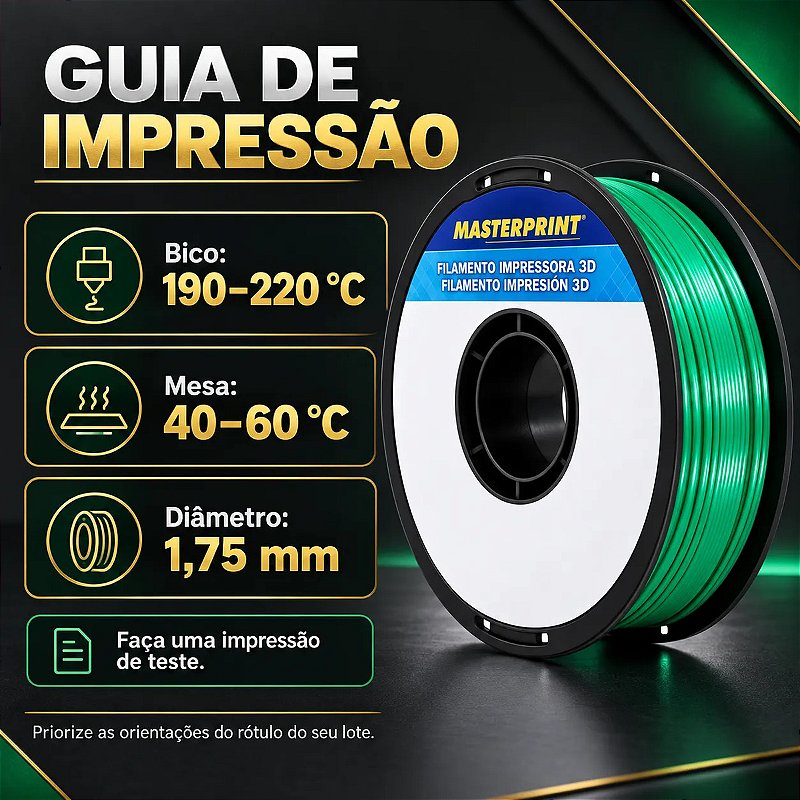 Filamento PLA Silk Verde Masterprint 1kg 1,75mm