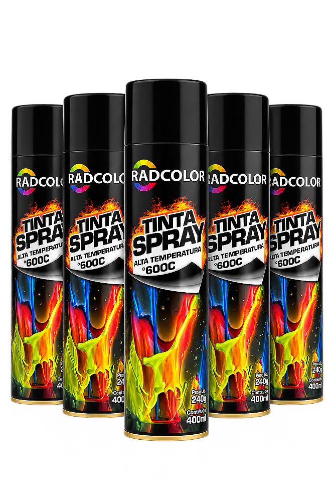 Kit Caixa C/ 6 Tinta Spray Preto Fosco Alta Temperatura 400ml Radcolor Radnaq