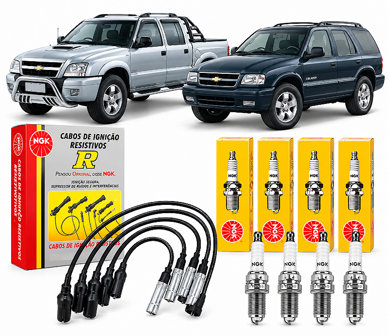 Kit Velas e Cabos de Ignição Chevrolet S10 Blazer 2.4 Mpfi Gasolina Ngk