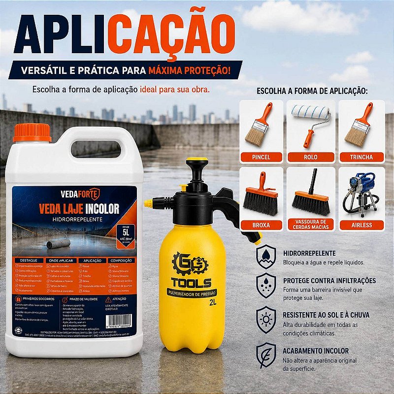 Kit Veda laje Líquido Incolor 5L Com Pulverizador De Pressão 2L