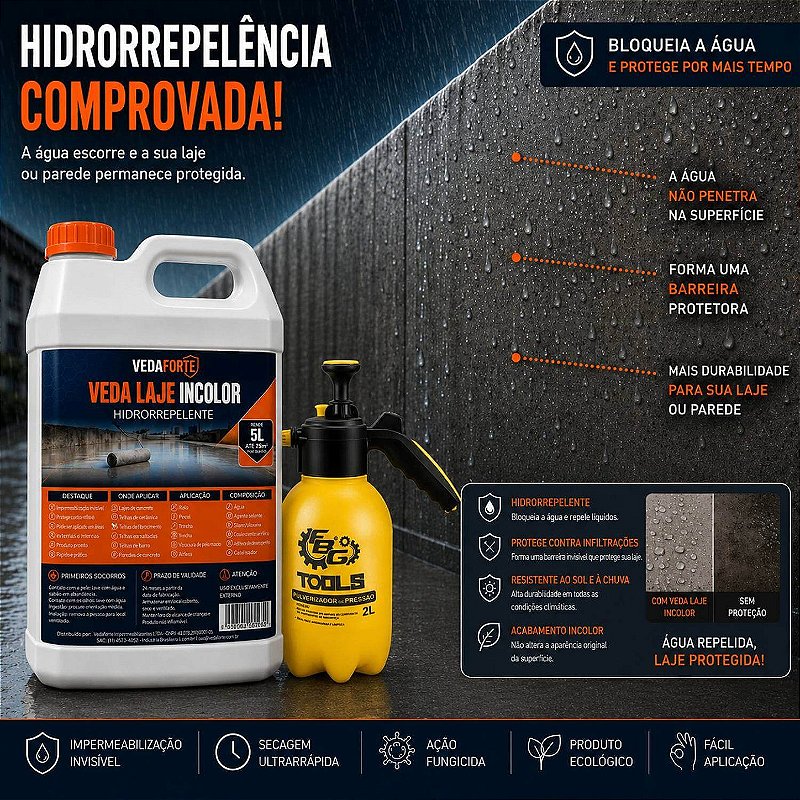 Kit Veda laje Líquido Incolor 5L Com Pulverizador De Pressão 2L