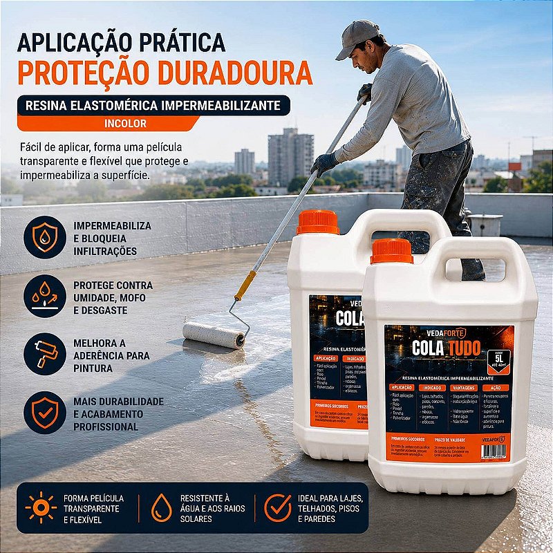 Kit 2 Cola Tudo Resina Elastomérica Impermeabilizante [5 Litros]