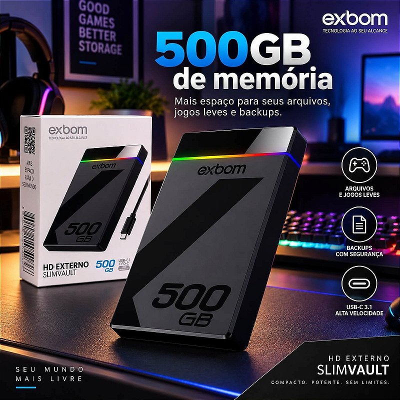HD Externo Slimvault 500GB RGB USB 3.1