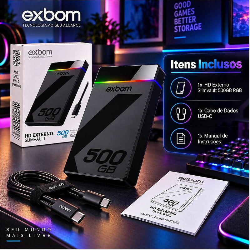 HD Externo Slimvault 500GB RGB USB 3.1