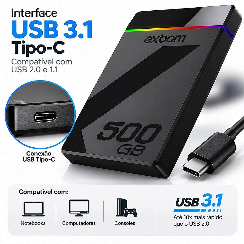 HD Externo Slimvault 500GB RGB USB 3.1