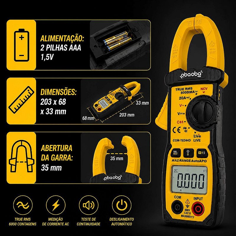 Alicate Amperímetro Multímetro Digital True RMS NCV Profissional