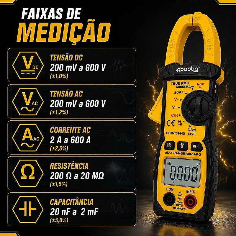 Alicate Amperímetro Multímetro Digital True RMS NCV Profissional