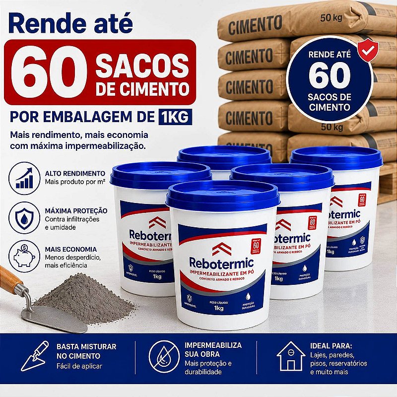 Kit 5 Rebotermic Impermeabilizante em Pó 1kg