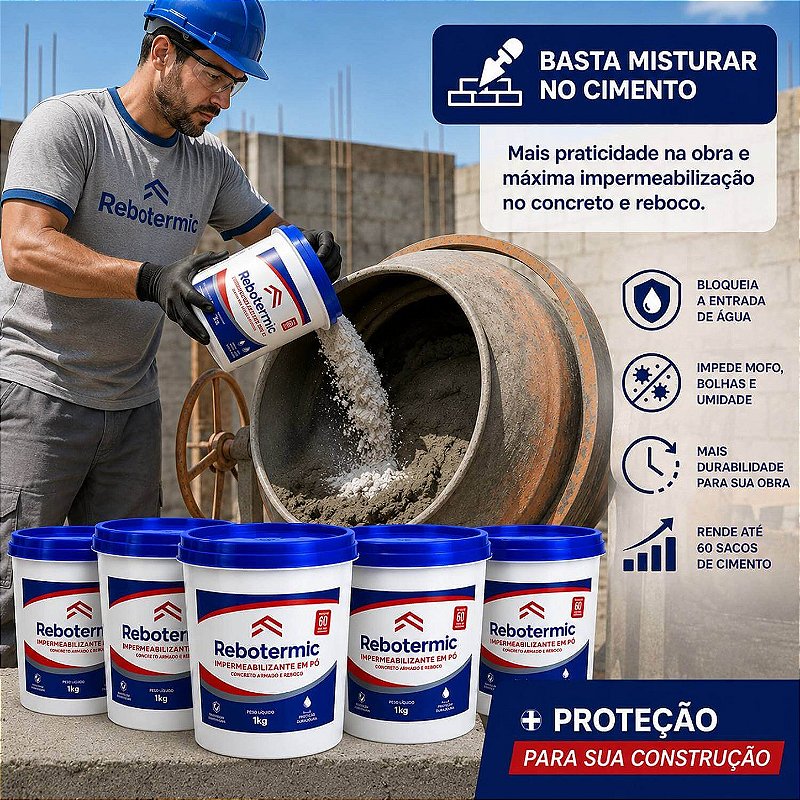 Kit 5 Rebotermic Impermeabilizante em Pó 1kg