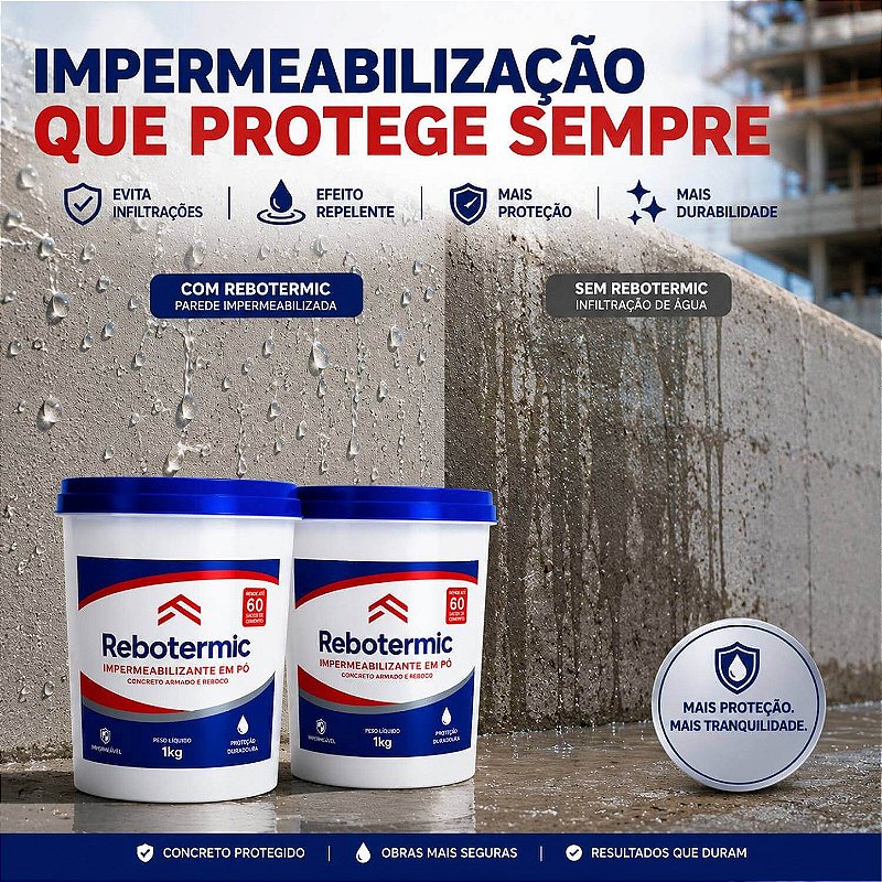 Kit 2 Rebotermic Impermeabilizante em Pó 1kg