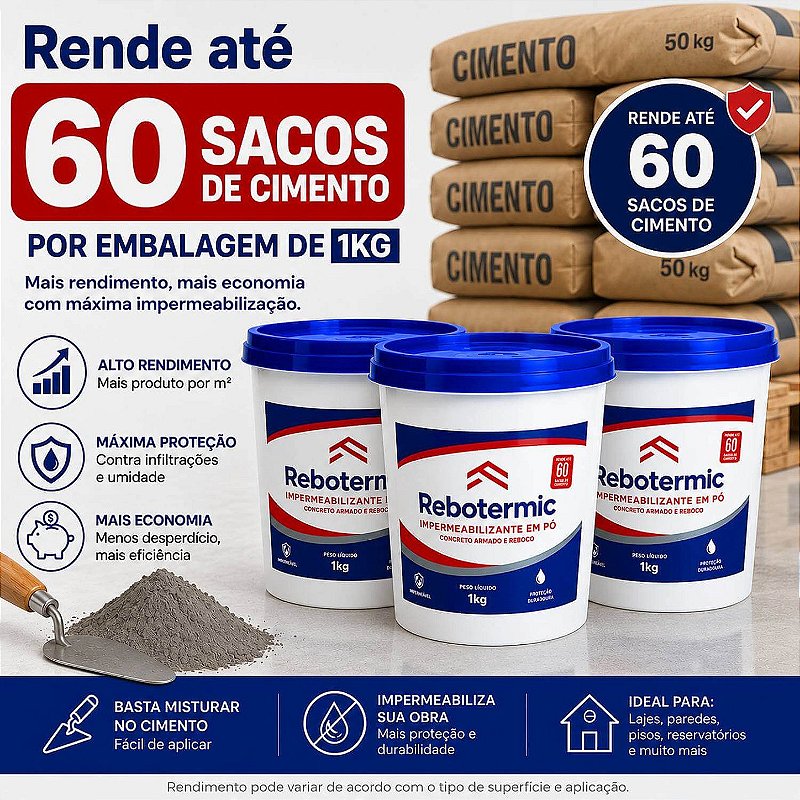 Kit 3 Rebotermic Impermeabilizante em Pó 1kg