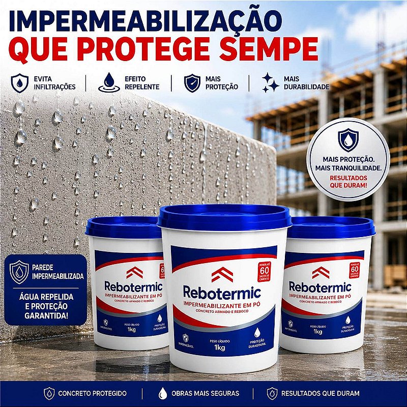 Kit 3 Rebotermic Impermeabilizante em Pó 1kg
