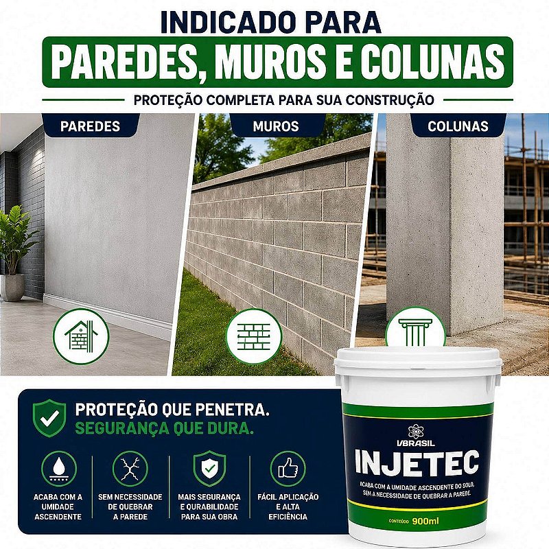 Kit 3 Impermeabilizantes Injetec 900ml Injeção Contra Umidade