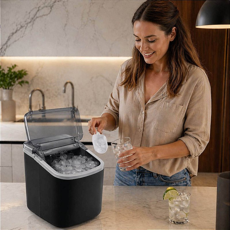 Máquina de Gelo Portátil 12Kg 127V [Preto]