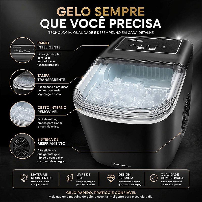 Máquina de Gelo Portátil 12Kg 127V [Preto]