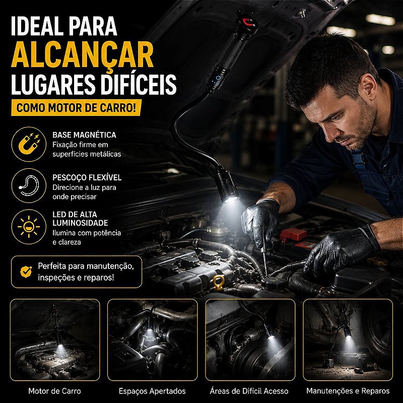 Lanterna Flexível com Base Magnética