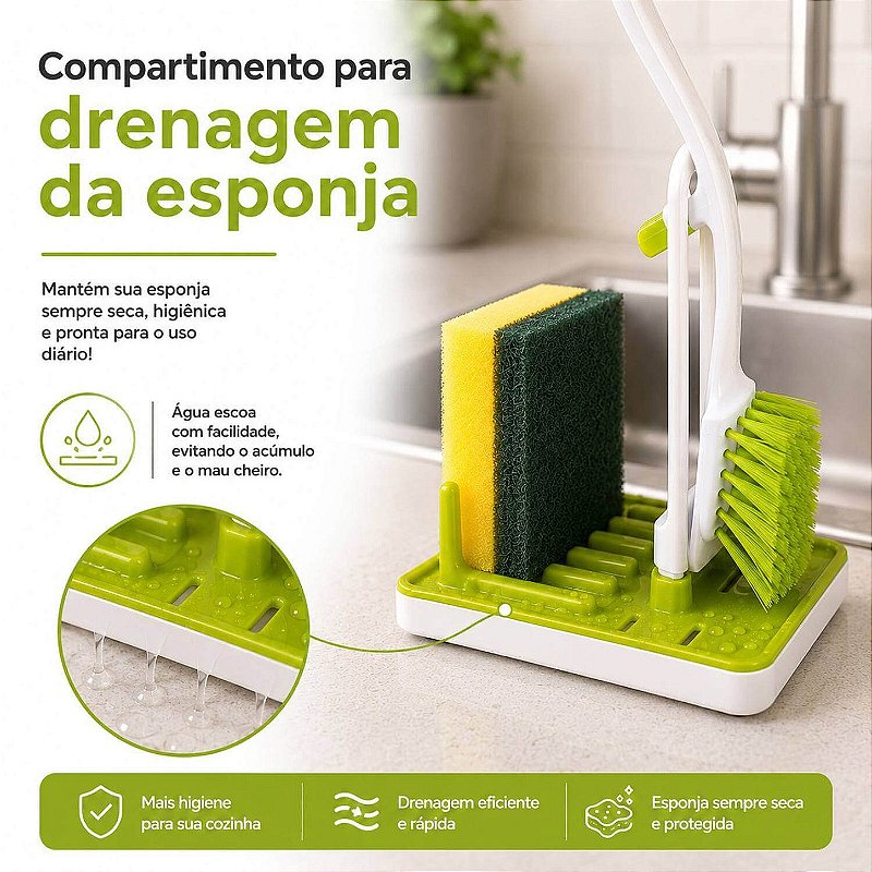 Conjunto Organizador de Pia com Suporte para Esponja Escova