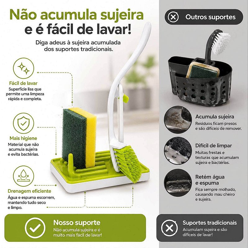 Conjunto Organizador de Pia com Suporte para Esponja Escova