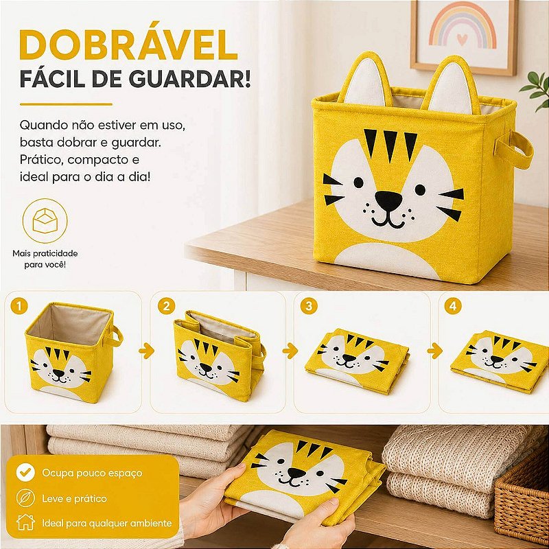 Cesto Organizador Infantil Dobrável para Brinquedos e Roupas [Amarelo]