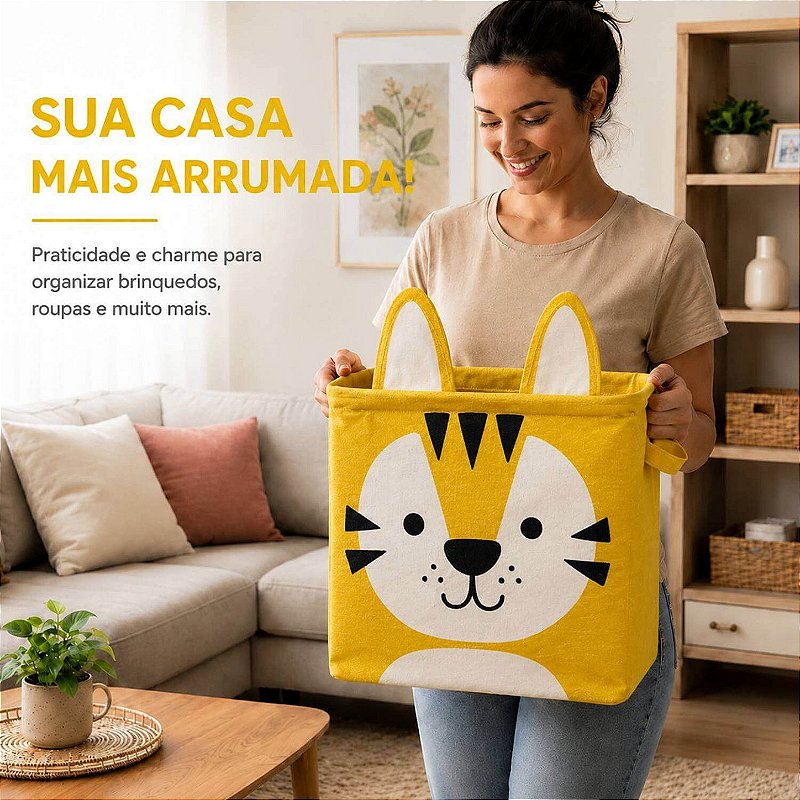 Cesto Organizador Infantil Dobrável para Brinquedos e Roupas [Amarelo]