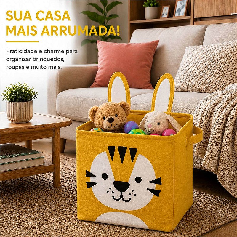 Cesto Organizador Infantil Dobrável para Brinquedos e Roupas [Amarelo]